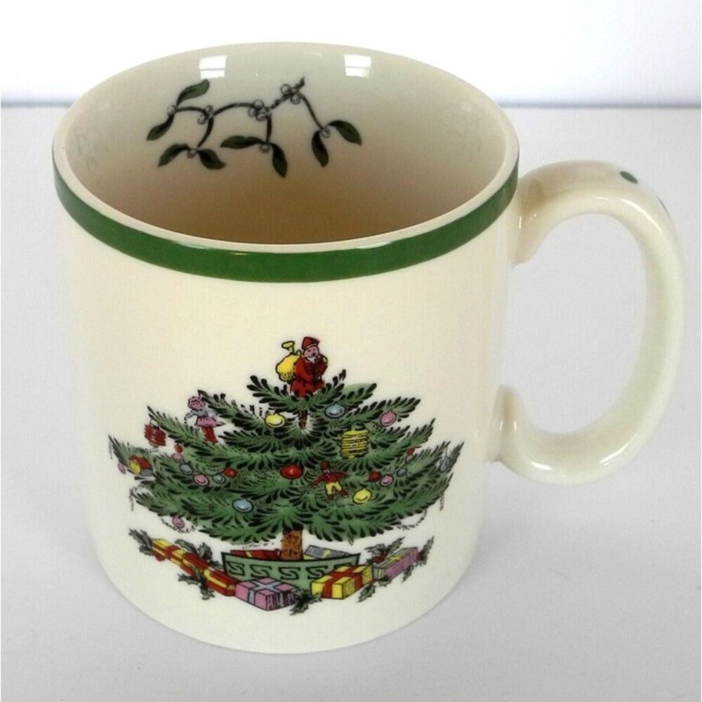 Spode Christmas Tree Holly Mug - Ivory Holiday Coffee Cup 1938 - S3324-A12